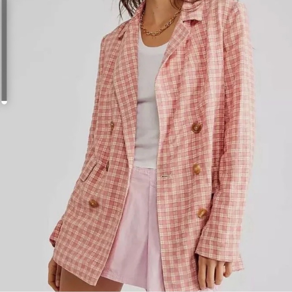 Free People Olivia gingham blazer size medium pink